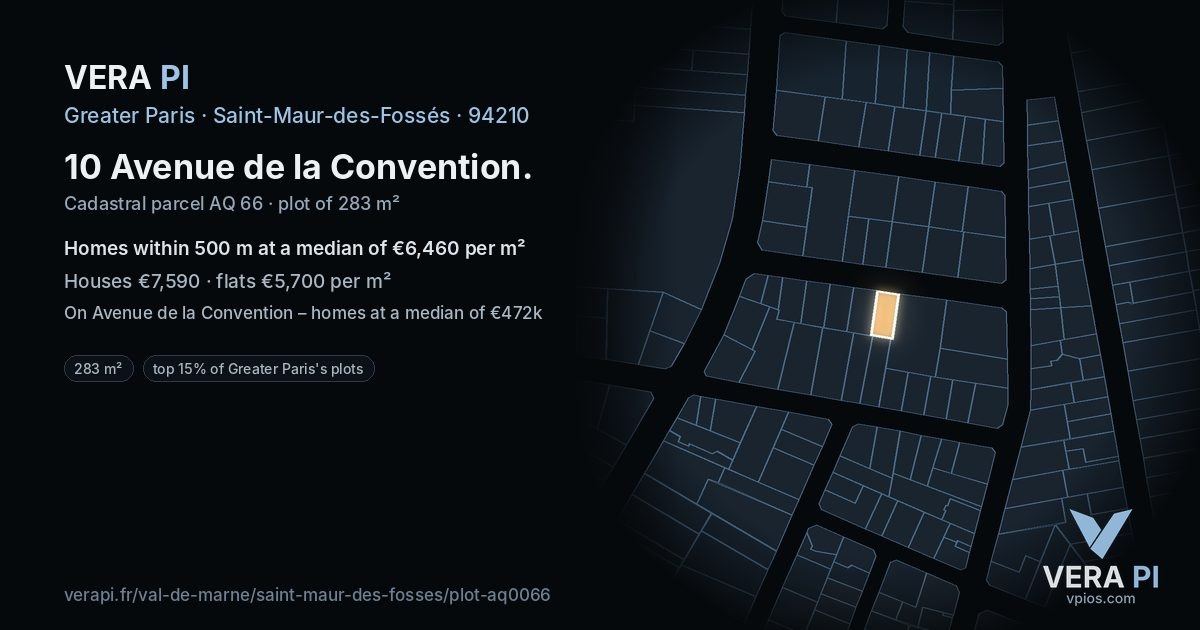 10 Avenue de la Convention, Saint-Maur-des-Fossés at night – the plot lit, the parcels around coloured by the prices near them