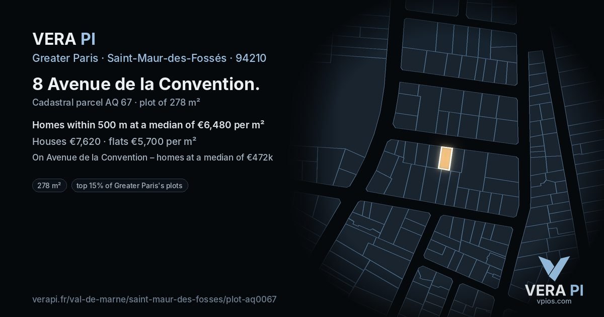 8 Avenue de la Convention, Saint-Maur-des-Fossés at night – the plot lit, the parcels around coloured by the prices near them