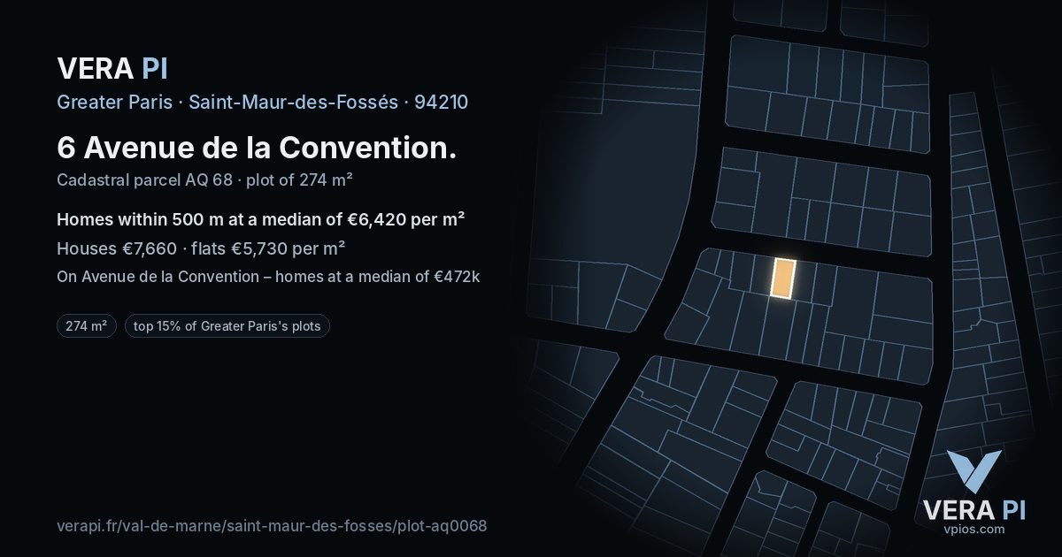 6 Avenue de la Convention, Saint-Maur-des-Fossés at night – the plot lit, the parcels around coloured by the prices near them