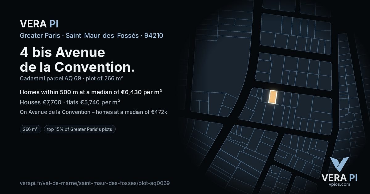 4 bis Avenue de la Convention, Saint-Maur-des-Fossés at night – the plot lit, the parcels around coloured by the prices near them