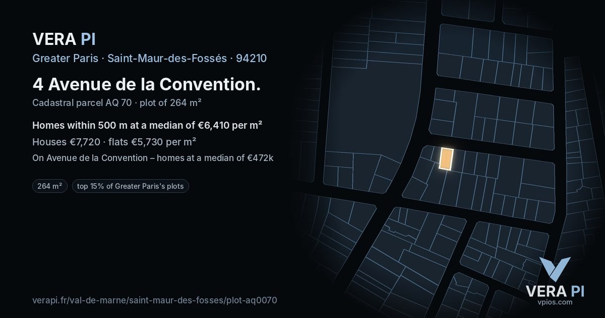 4 Avenue de la Convention, Saint-Maur-des-Fossés at night – the plot lit, the parcels around coloured by the prices near them