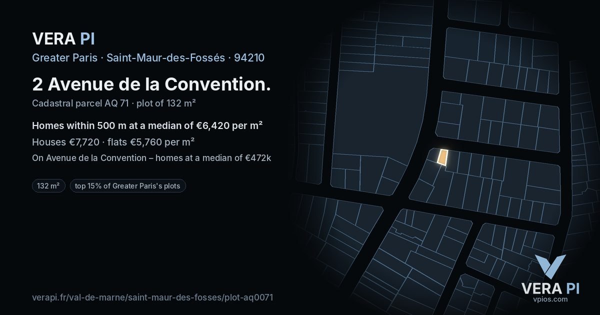 2 Avenue de la Convention, Saint-Maur-des-Fossés at night – the plot lit, the parcels around coloured by the prices near them