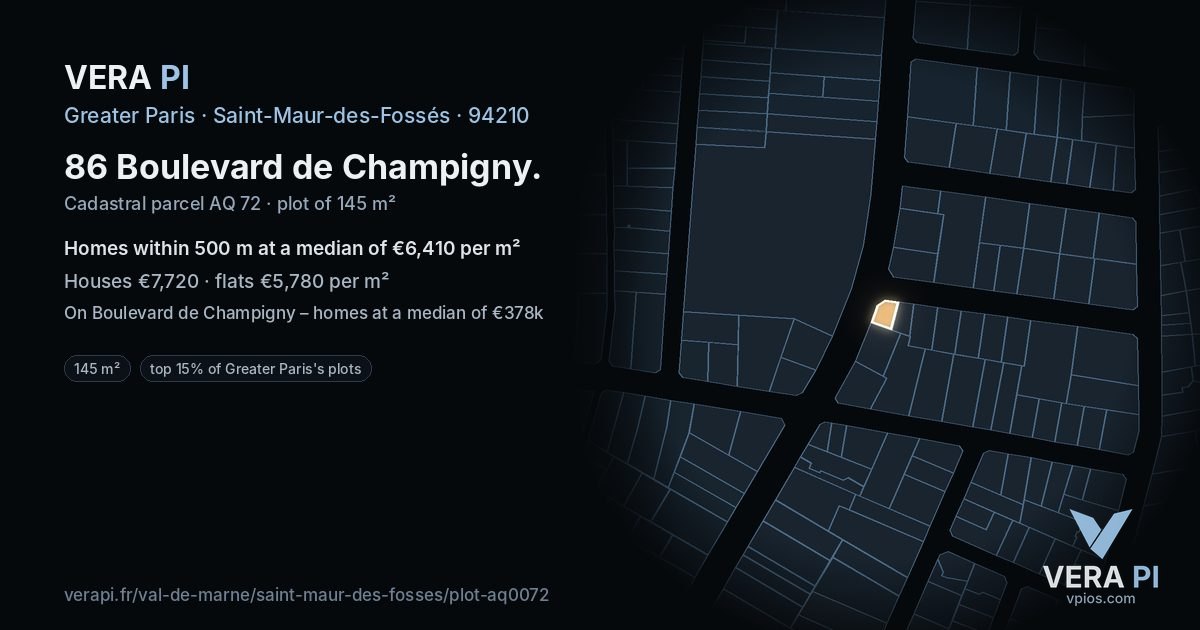 86 Boulevard de Champigny, Saint-Maur-des-Fossés at night – the plot lit, the parcels around coloured by the prices near them