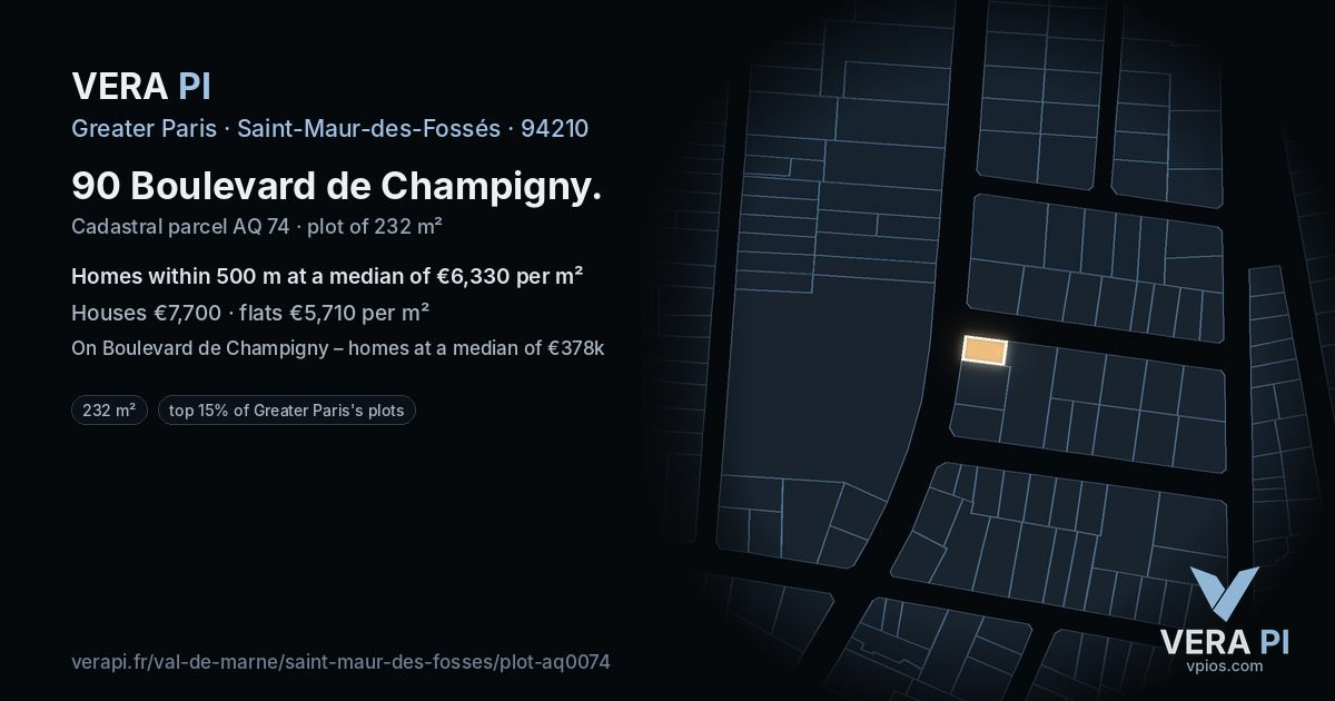 90 Boulevard de Champigny, Saint-Maur-des-Fossés at night – the plot lit, the parcels around coloured by the prices near them