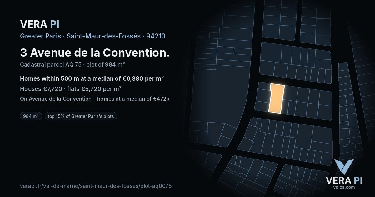 3 Avenue de la Convention, Saint-Maur-des-Fossés at night – the plot lit, the parcels around coloured by the prices near them