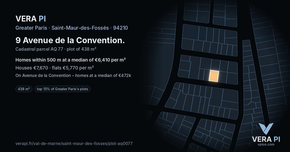 9 Avenue de la Convention, Saint-Maur-des-Fossés at night – the plot lit, the parcels around coloured by the prices near them