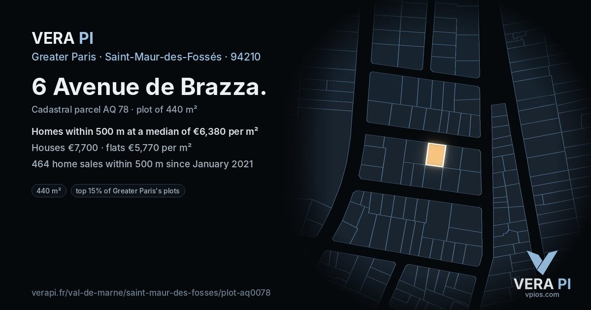 6 Avenue de Brazza, Saint-Maur-des-Fossés at night – the plot lit, the parcels around coloured by the prices near them