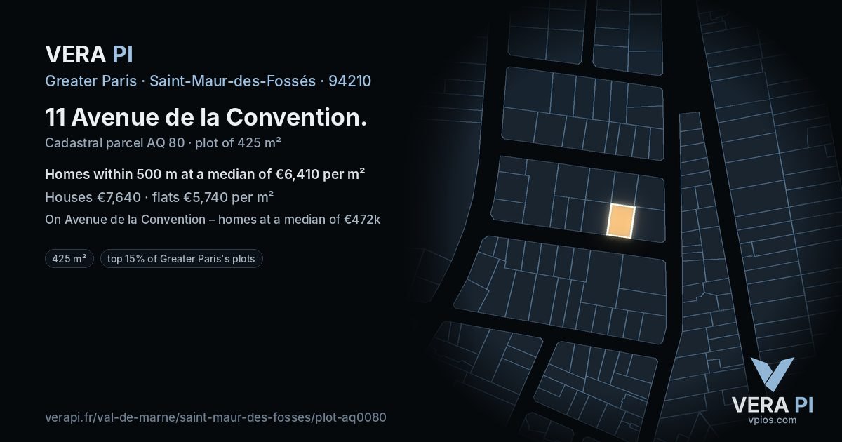 11 Avenue de la Convention, Saint-Maur-des-Fossés at night – the plot lit, the parcels around coloured by the prices near them