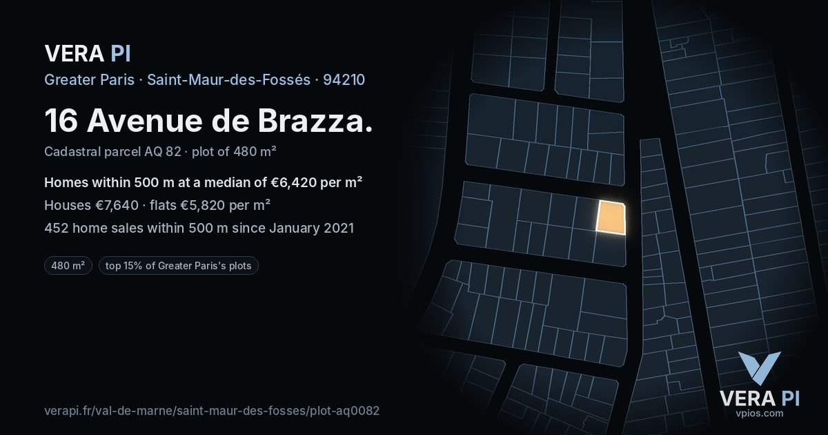 16 Avenue de Brazza, Saint-Maur-des-Fossés at night – the plot lit, the parcels around coloured by the prices near them