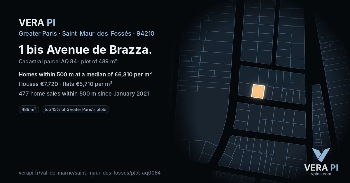 1 bis Avenue de Brazza, Saint-Maur-des-Fossés at night – the plot lit, the parcels around coloured by the prices near them