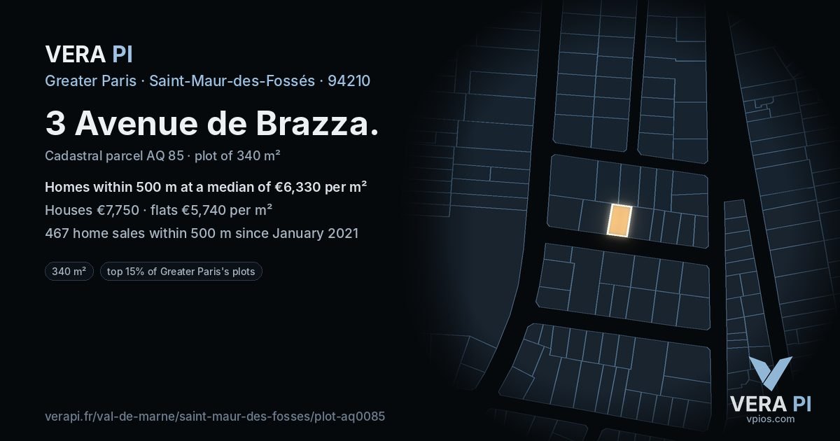 3 Avenue de Brazza, Saint-Maur-des-Fossés at night – the plot lit, the parcels around coloured by the prices near them