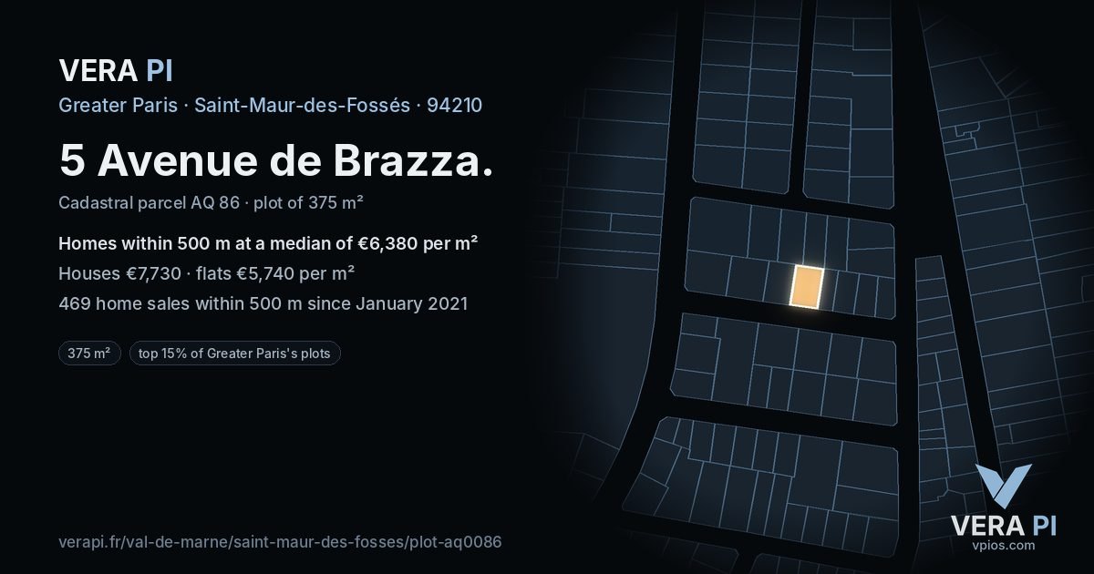 5 Avenue de Brazza, Saint-Maur-des-Fossés at night – the plot lit, the parcels around coloured by the prices near them