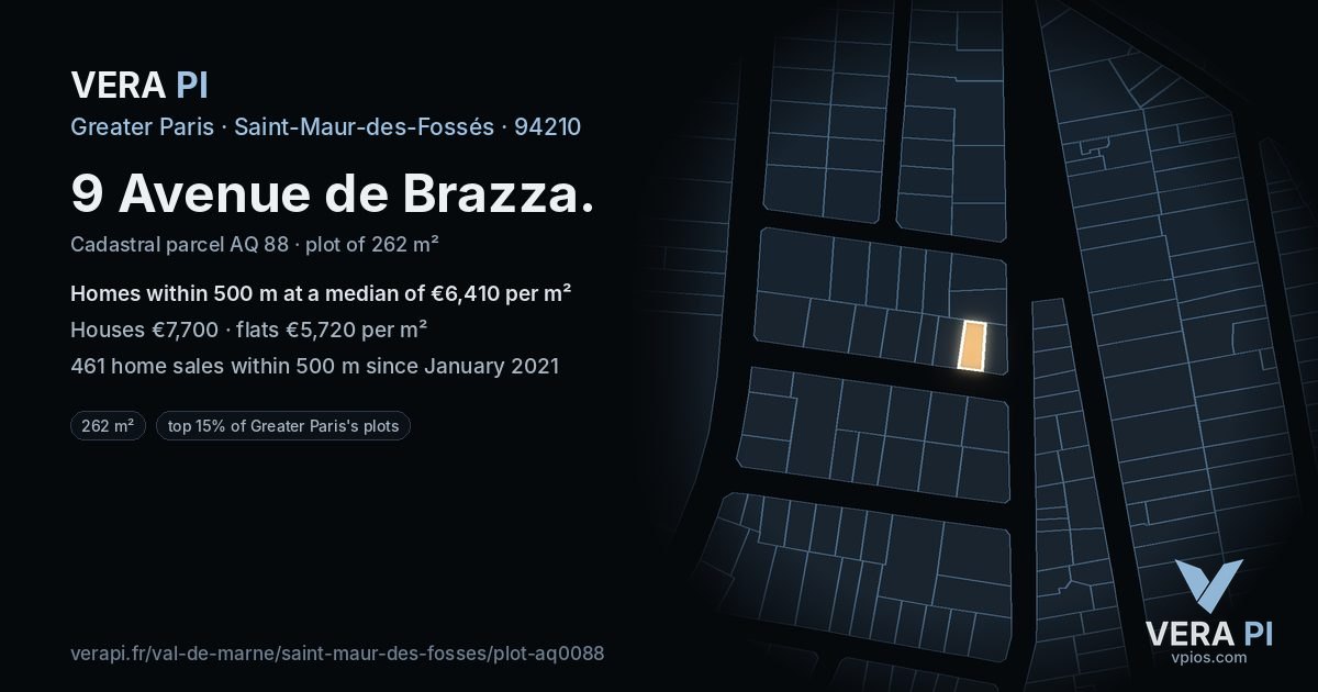 9 Avenue de Brazza, Saint-Maur-des-Fossés at night – the plot lit, the parcels around coloured by the prices near them
