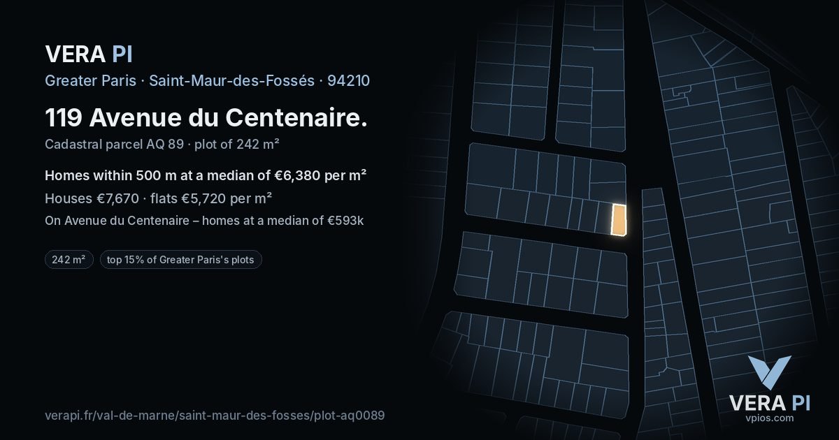 119 Avenue du Centenaire, Saint-Maur-des-Fossés at night – the plot lit, the parcels around coloured by the prices near them