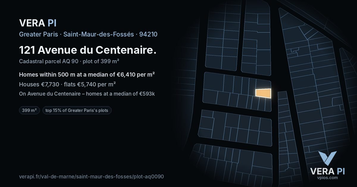 121 Avenue du Centenaire, Saint-Maur-des-Fossés at night – the plot lit, the parcels around coloured by the prices near them