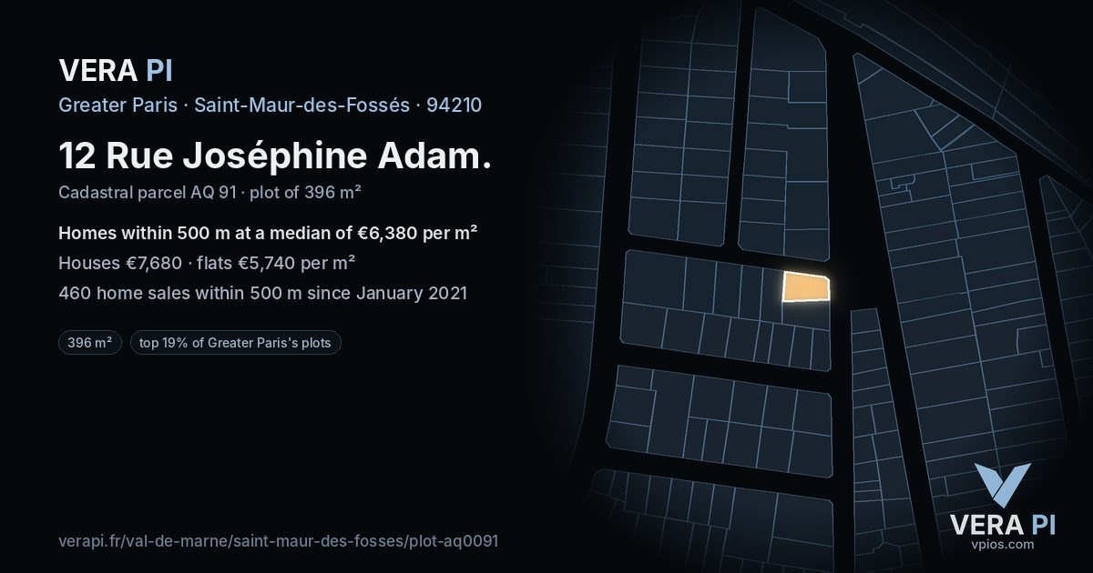 12 Rue Joséphine Adam, Saint-Maur-des-Fossés at night – the plot lit, the parcels around coloured by the prices near them