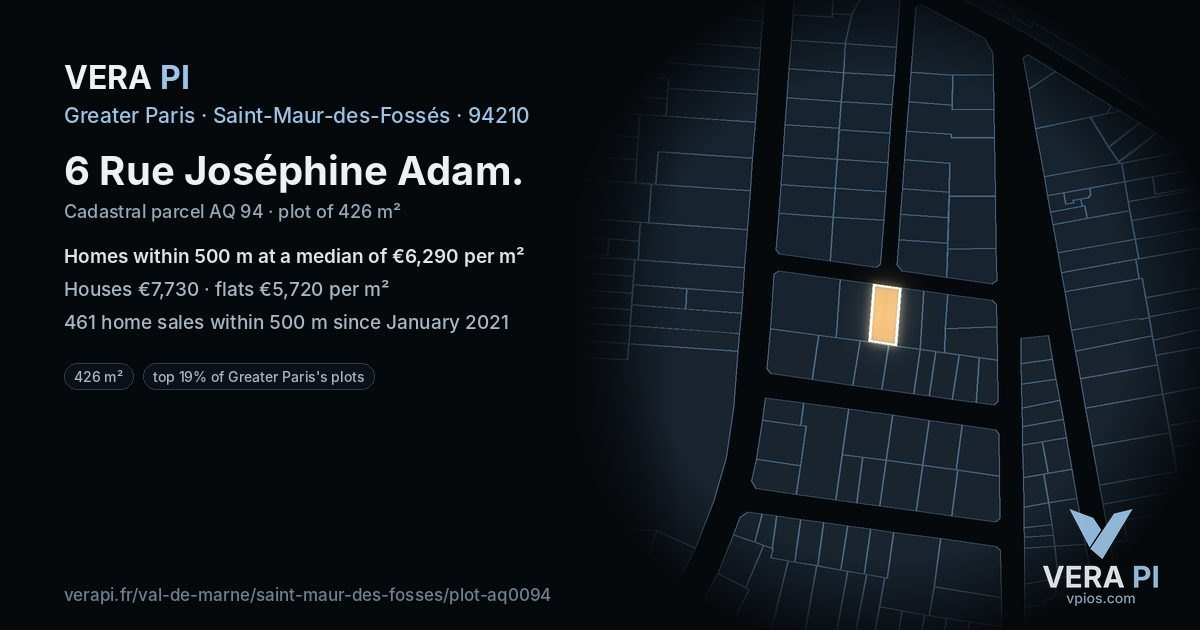 6 Rue Joséphine Adam, Saint-Maur-des-Fossés at night – the plot lit, the parcels around coloured by the prices near them