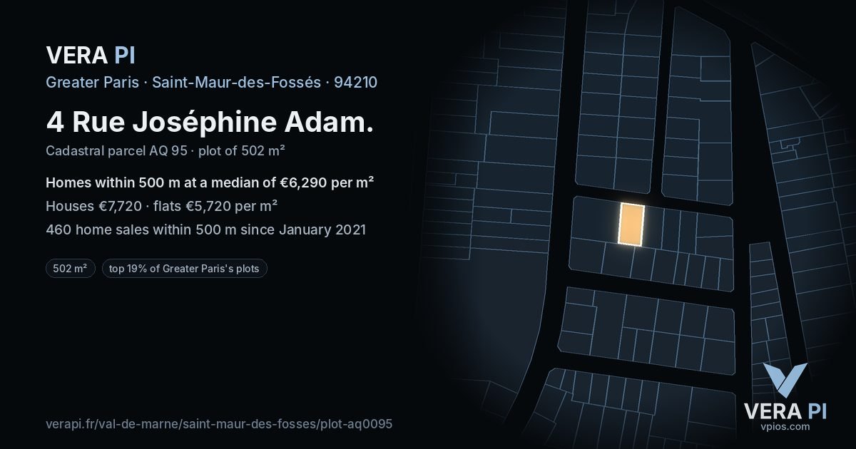 4 Rue Joséphine Adam, Saint-Maur-des-Fossés at night – the plot lit, the parcels around coloured by the prices near them