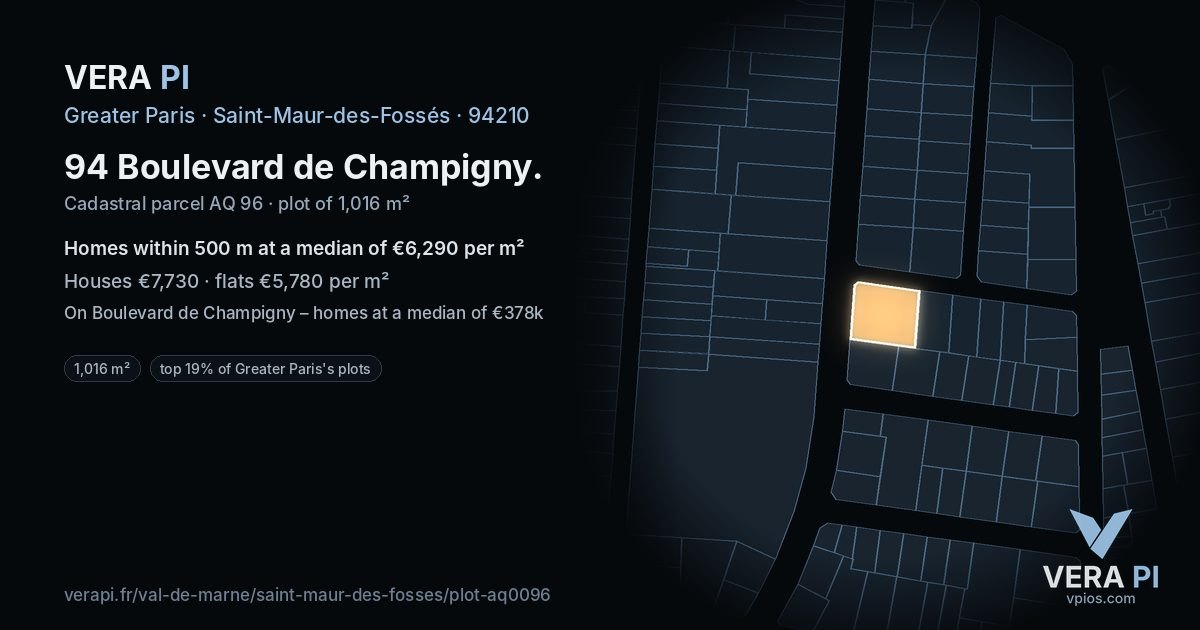 94 Boulevard de Champigny, Saint-Maur-des-Fossés at night – the plot lit, the parcels around coloured by the prices near them