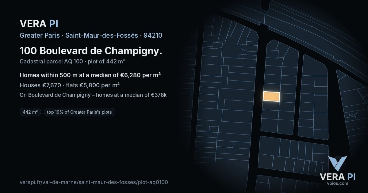 100 Boulevard de Champigny, Saint-Maur-des-Fossés at night – the plot lit, the parcels around coloured by the prices near them