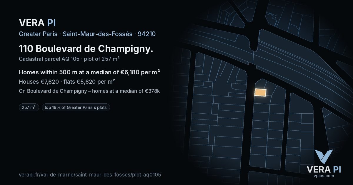 110 Boulevard de Champigny, Saint-Maur-des-Fossés at night – the plot lit, the parcels around coloured by the prices near them