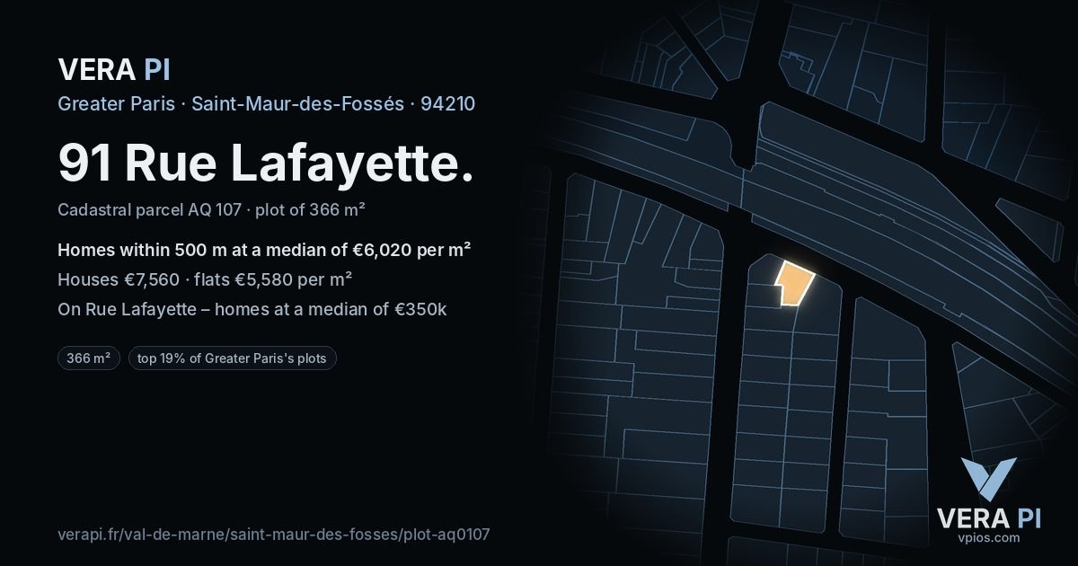 91 Rue Lafayette, Saint-Maur-des-Fossés at night – the plot lit, the parcels around coloured by the prices near them