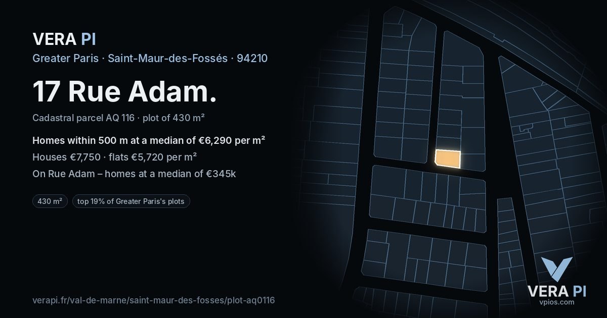 17 Rue Adam, Saint-Maur-des-Fossés at night – the plot lit, the parcels around coloured by the prices near them