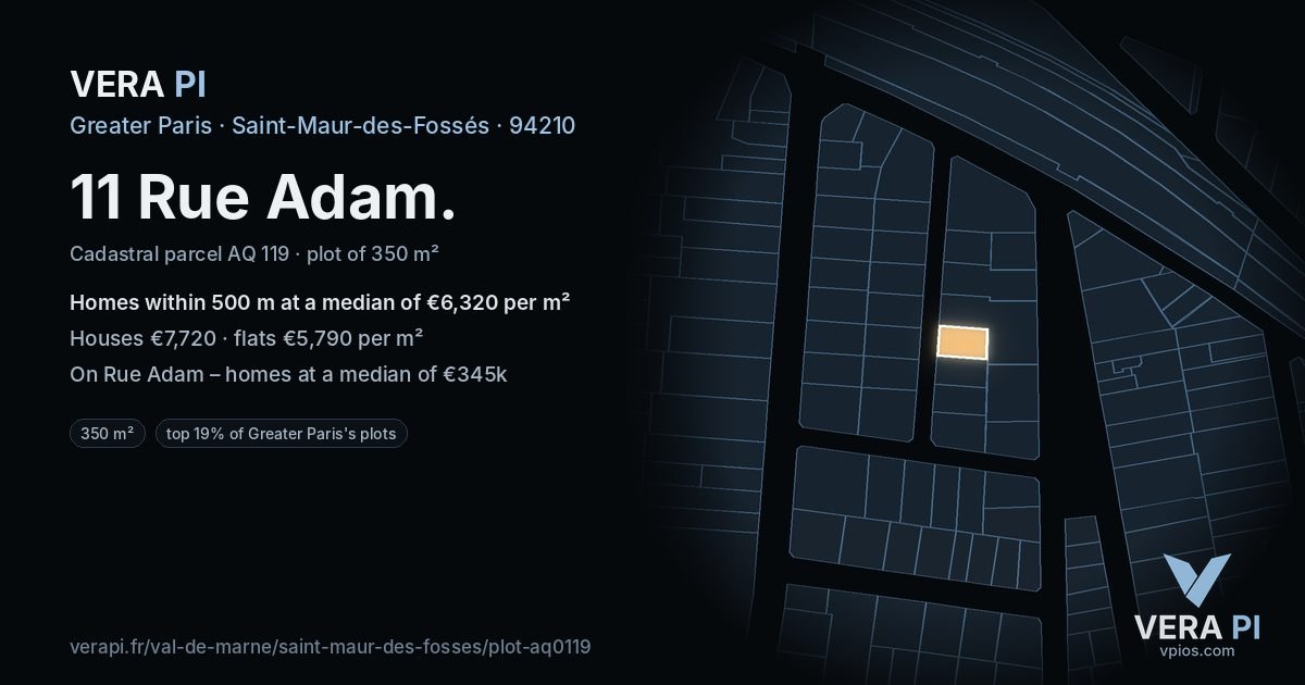 11 Rue Adam, Saint-Maur-des-Fossés at night – the plot lit, the parcels around coloured by the prices near them