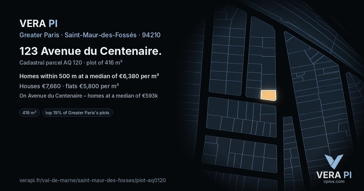 123 Avenue du Centenaire, Saint-Maur-des-Fossés at night – the plot lit, the parcels around coloured by the prices near them