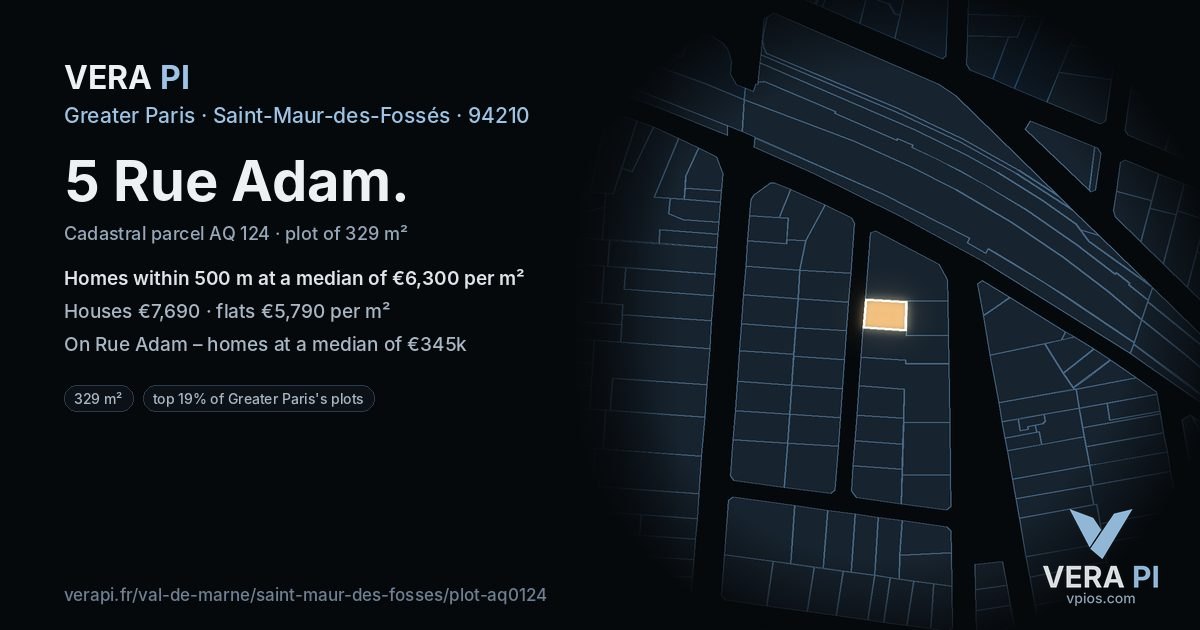 5 Rue Adam, Saint-Maur-des-Fossés at night – the plot lit, the parcels around coloured by the prices near them
