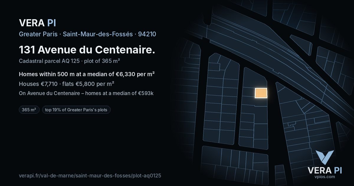 131 Avenue du Centenaire, Saint-Maur-des-Fossés at night – the plot lit, the parcels around coloured by the prices near them
