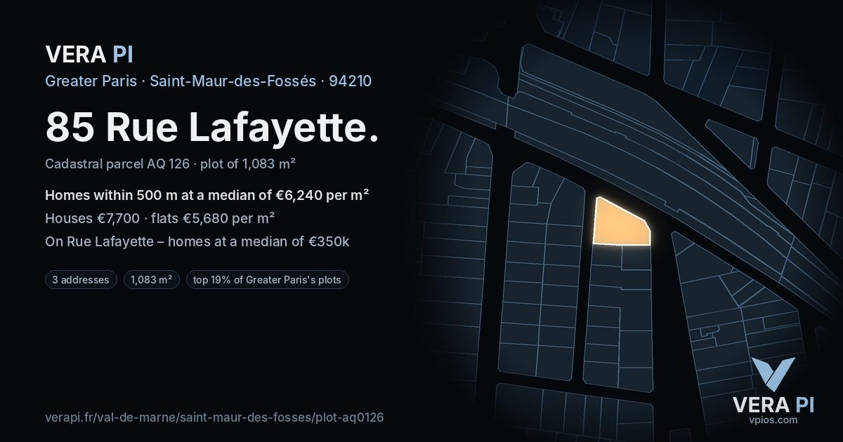 85 Rue Lafayette, Saint-Maur-des-Fossés at night – the plot lit, the parcels around coloured by the prices near them