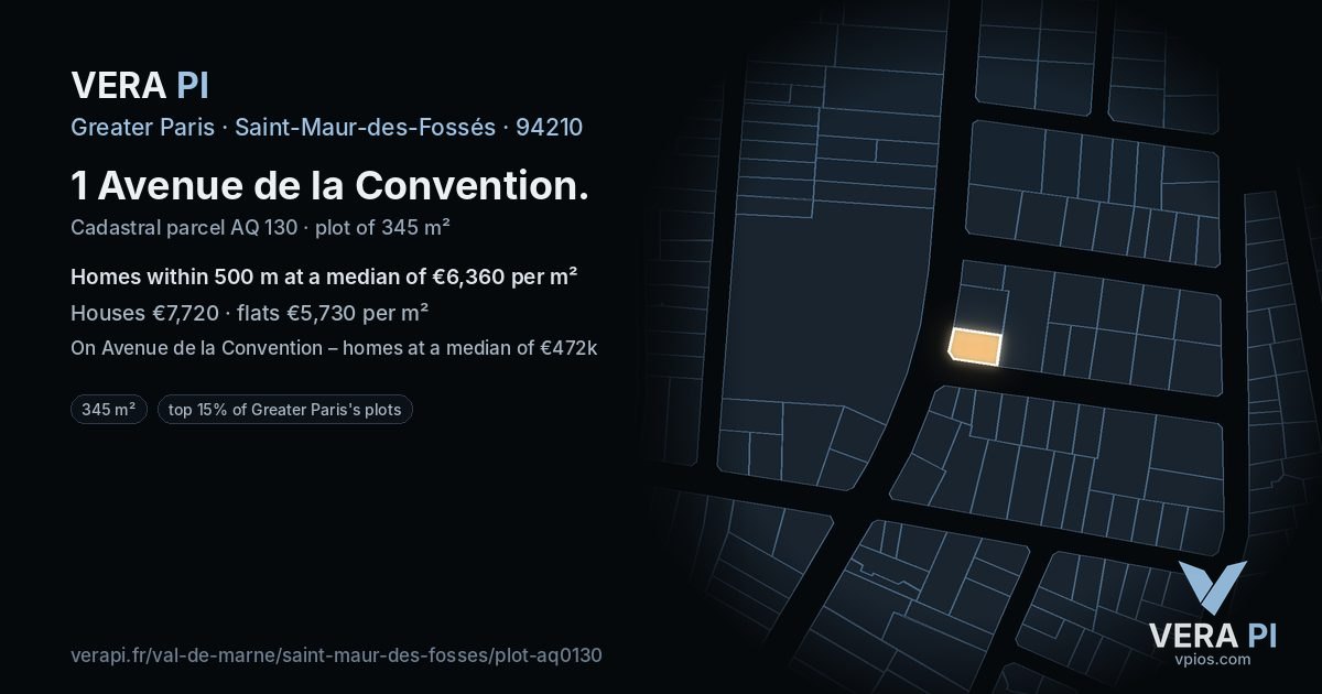1 Avenue de la Convention, Saint-Maur-des-Fossés at night – the plot lit, the parcels around coloured by the prices near them