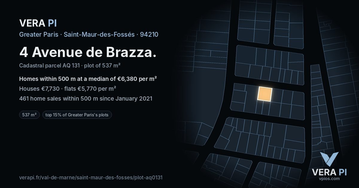 4 Avenue de Brazza, Saint-Maur-des-Fossés at night – the plot lit, the parcels around coloured by the prices near them