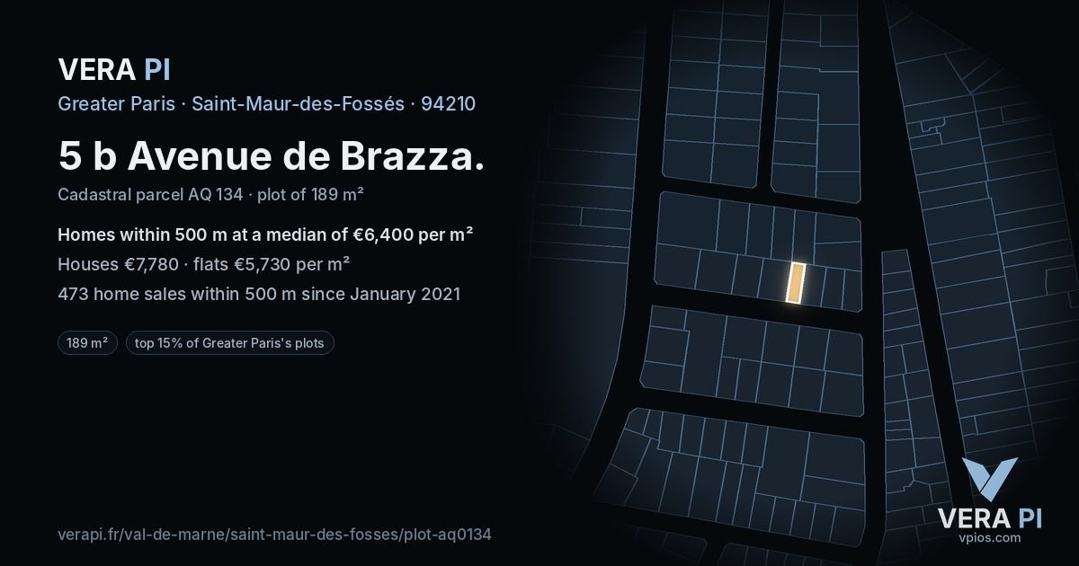 5 b Avenue de Brazza, Saint-Maur-des-Fossés at night – the plot lit, the parcels around coloured by the prices near them