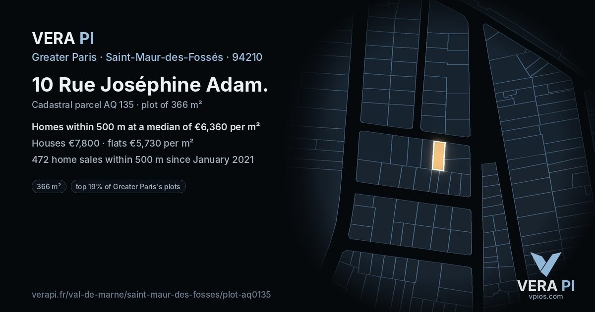 10 Rue Joséphine Adam, Saint-Maur-des-Fossés at night – the plot lit, the parcels around coloured by the prices near them