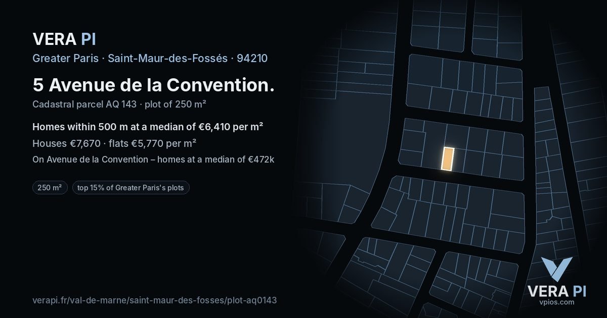 5 Avenue de la Convention, Saint-Maur-des-Fossés at night – the plot lit, the parcels around coloured by the prices near them