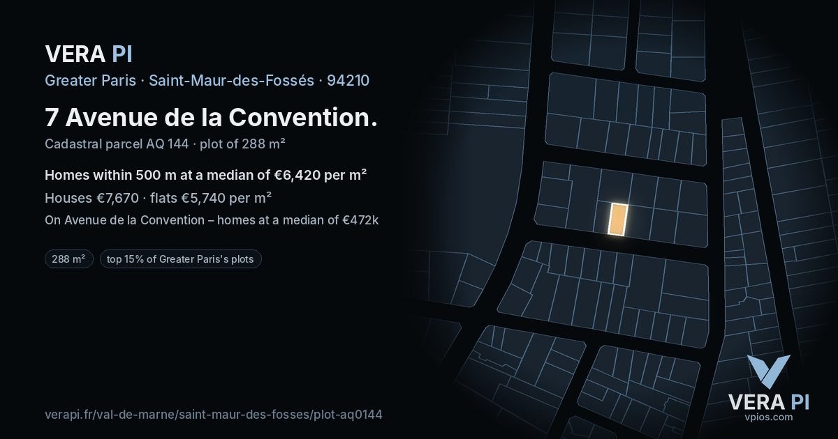 7 Avenue de la Convention, Saint-Maur-des-Fossés at night – the plot lit, the parcels around coloured by the prices near them