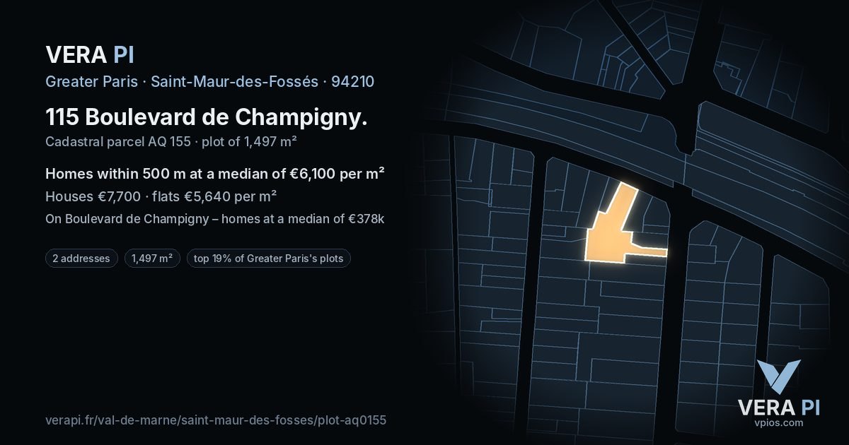 115 Boulevard de Champigny, Saint-Maur-des-Fossés at night – the plot lit, the parcels around coloured by the prices near them