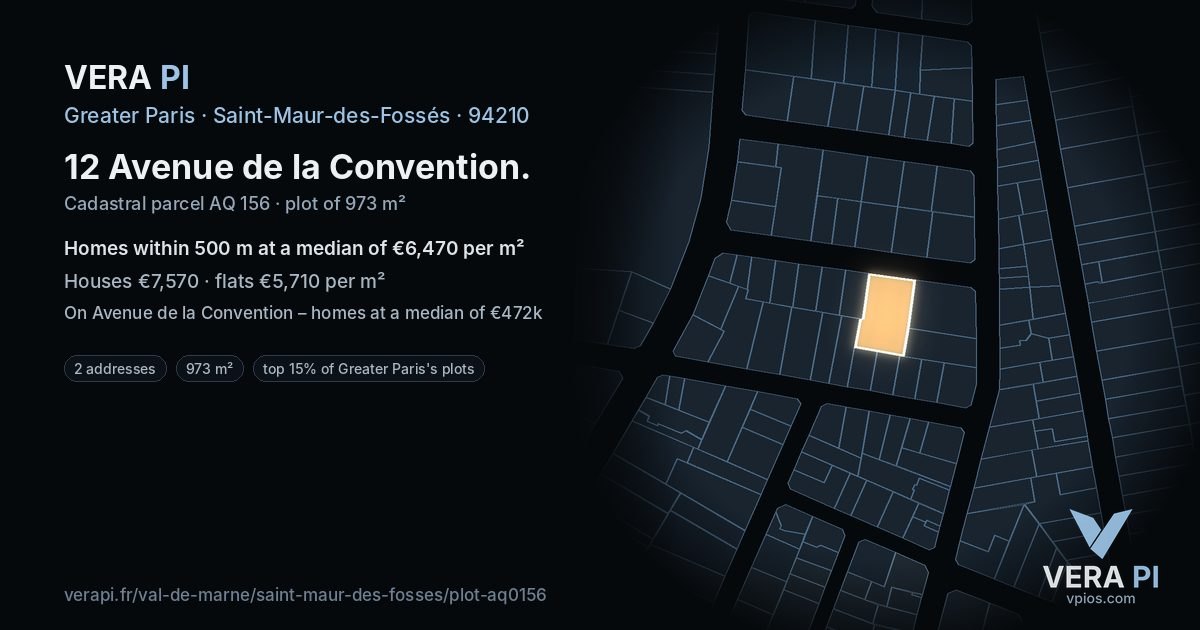 12 Avenue de la Convention, Saint-Maur-des-Fossés at night – the plot lit, the parcels around coloured by the prices near them