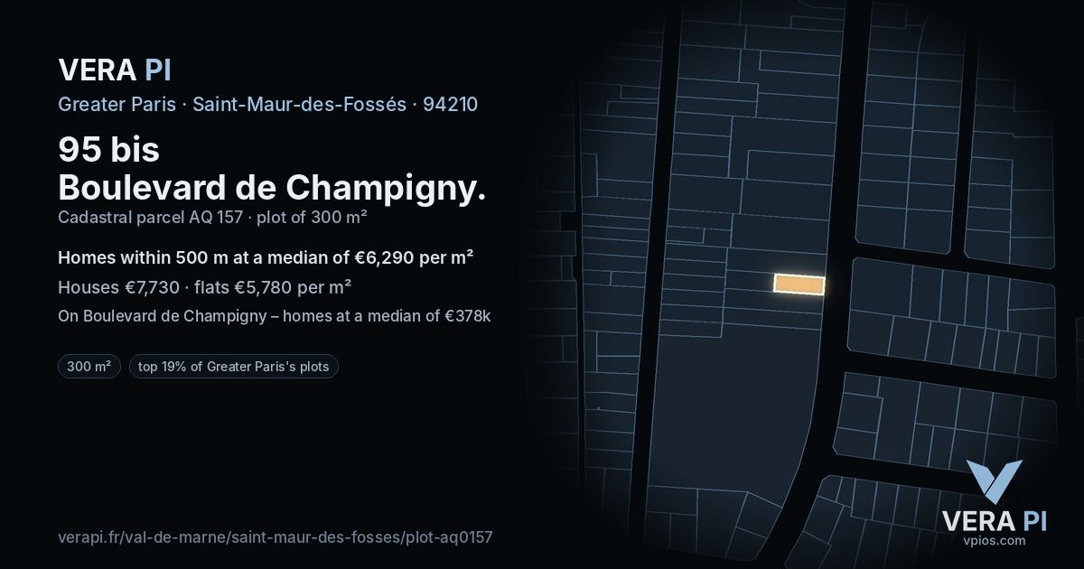 95 bis Boulevard de Champigny, Saint-Maur-des-Fossés at night – the plot lit, the parcels around coloured by the prices near them