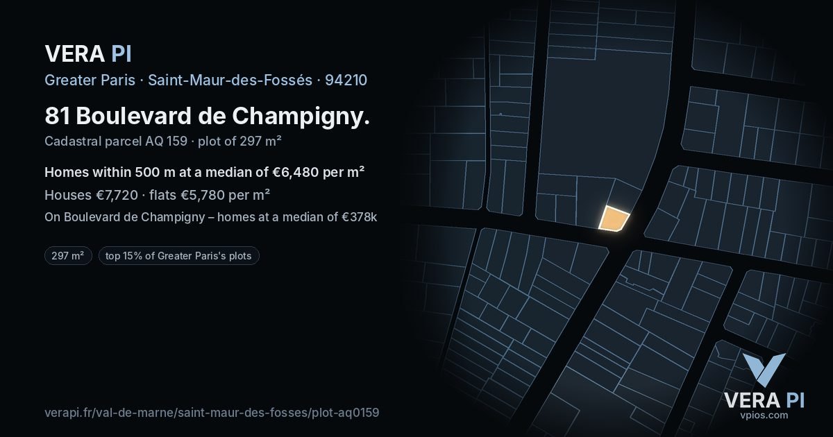81 Boulevard de Champigny, Saint-Maur-des-Fossés at night – the plot lit, the parcels around coloured by the prices near them