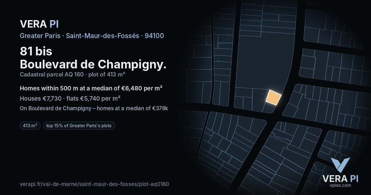 81 bis Boulevard de Champigny, Saint-Maur-des-Fossés at night – the plot lit, the parcels around coloured by the prices near them