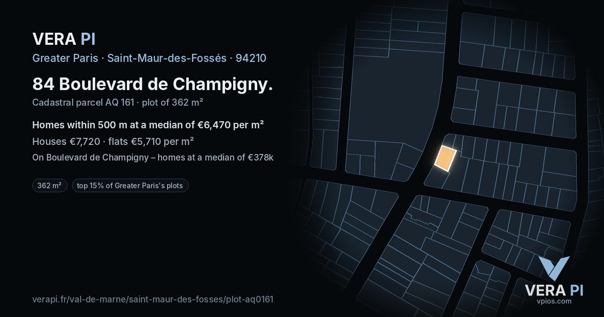 84 Boulevard de Champigny, Saint-Maur-des-Fossés at night – the plot lit, the parcels around coloured by the prices near them