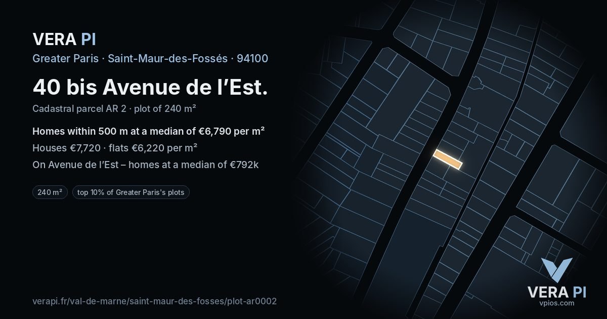 40 bis Avenue de l’Est, Saint-Maur-des-Fossés at night – the plot lit, the parcels around coloured by the prices near them