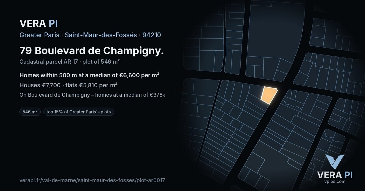 79 Boulevard de Champigny, Saint-Maur-des-Fossés at night – the plot lit, the parcels around coloured by the prices near them