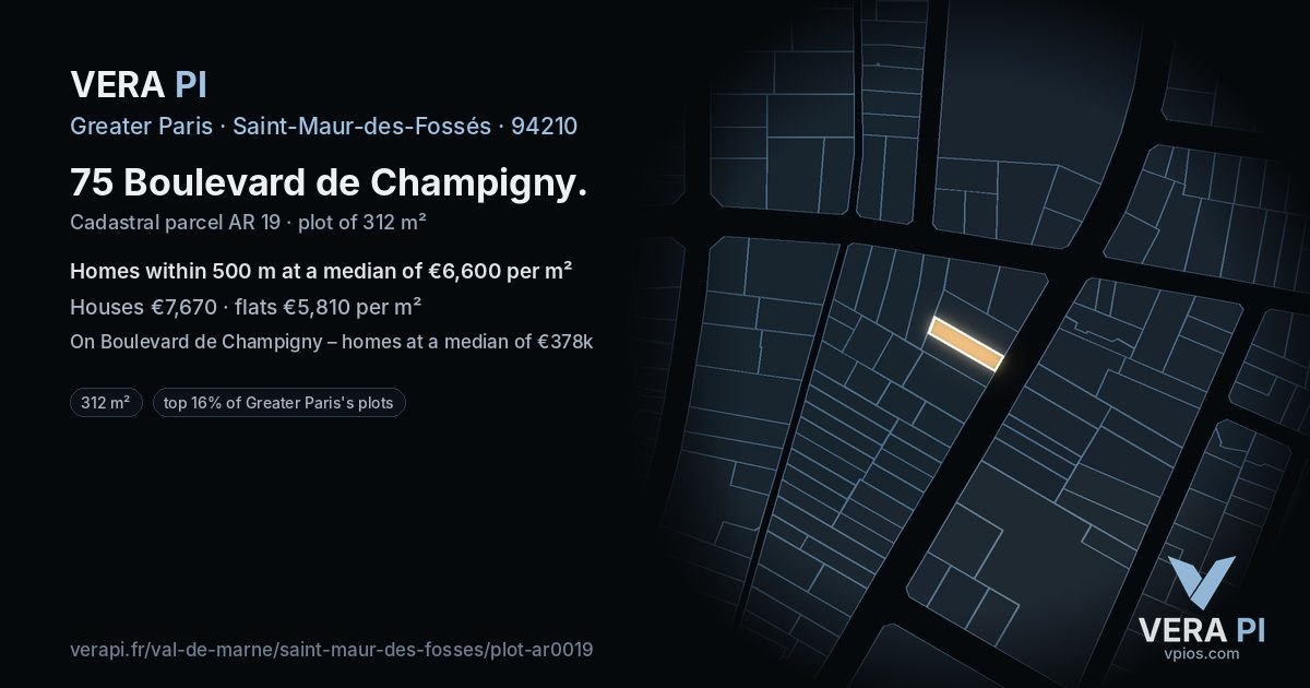 75 Boulevard de Champigny, Saint-Maur-des-Fossés at night – the plot lit, the parcels around coloured by the prices near them
