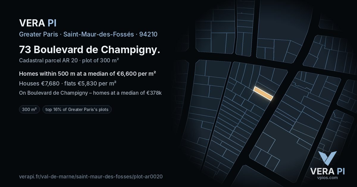 73 Boulevard de Champigny, Saint-Maur-des-Fossés at night – the plot lit, the parcels around coloured by the prices near them