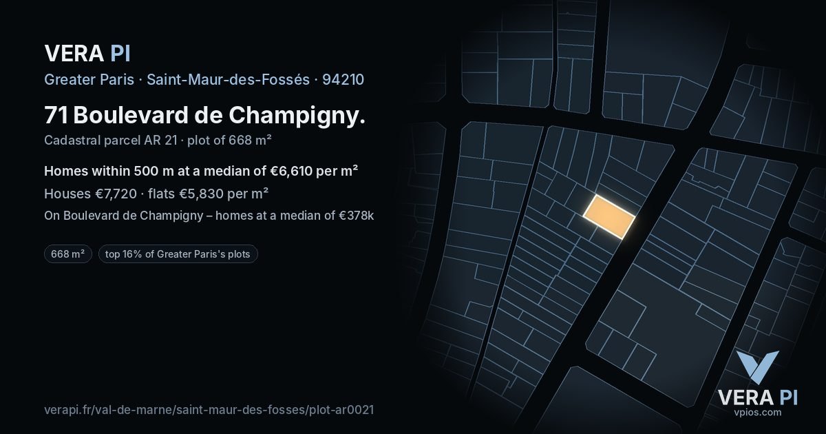 71 Boulevard de Champigny, Saint-Maur-des-Fossés at night – the plot lit, the parcels around coloured by the prices near them