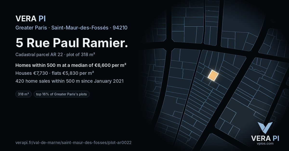 5 Rue Paul Ramier, Saint-Maur-des-Fossés at night – the plot lit, the parcels around coloured by the prices near them